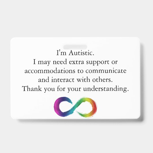 「私は自閉症だ」認識度 – 通信カード バッジ (正面)
