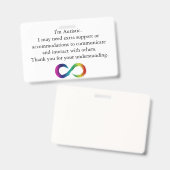 「私は自閉症だ」認識度 – 通信カード バッジ (正面&裏面)