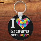 私は自閉症と私の娘を愛して – 誇りを持った母パパパー キーホルダー (正面)
