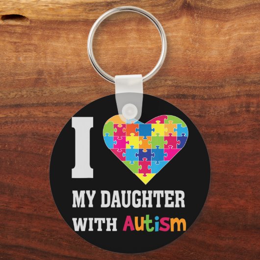 私は自閉症と私の娘を愛して – 誇りを持った母パパパー キーホルダー (正面)