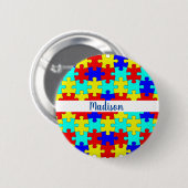 私は自閉症の名前で人を愛しパーソナライズされたている 缶バッジ (正面&裏面)