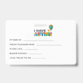 私は自閉症のIDを持鮮やかつパーソナライズされた バッジ (裏面)