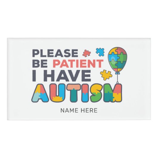 私は自閉症のIDを持鮮やかつパーソナライズされた 名札 (正面)