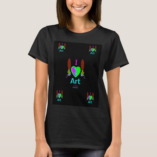 私は芸術の女性の黒いTシャツを愛します Tシャツ (正面)