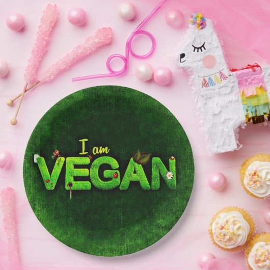 私は草の生えた書自然のテクスチャーでビーガンしている ペーパープレート (パーティー)