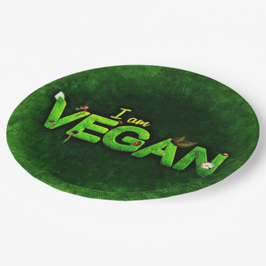 私は草の生えた書自然のテクスチャーでビーガンしている ペーパープレート (アングル)