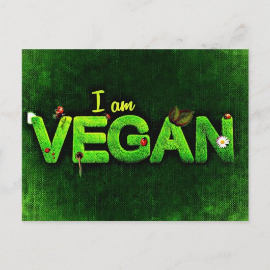 私は草の生えた書自然のテクスチャーでビーガンしている ポストカード (正面)