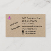 私は蝶が好き – 名前とソーシャルメディアで手作り 名刺 (裏面)