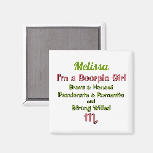 私は蠍座ガール〔占星術の〕十二宮図ピンクとグリーンの名前 マグネット (正面/裏面)