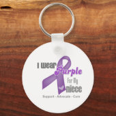 私は衣服に紫のリボンを姪のために飾る キーホルダー (正面)