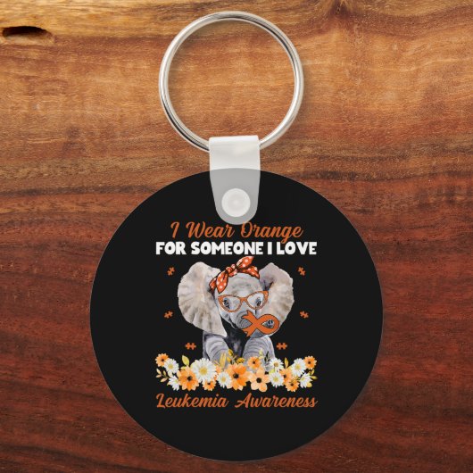 私は衣服オレンジ私は白血病を愛する人のために待っている キーホルダー (正面)