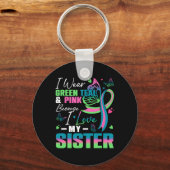 私は衣服グリーンティール（緑がかった色）ピンク私は私の妹Mbを愛して キーホルダー (正面)