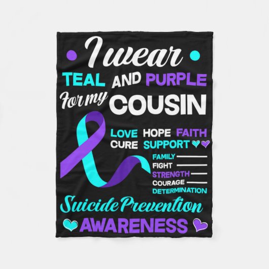 私は衣服ティール（緑がかった色）と紫のいとこの自殺の保護 フリースブランケット (正面)
