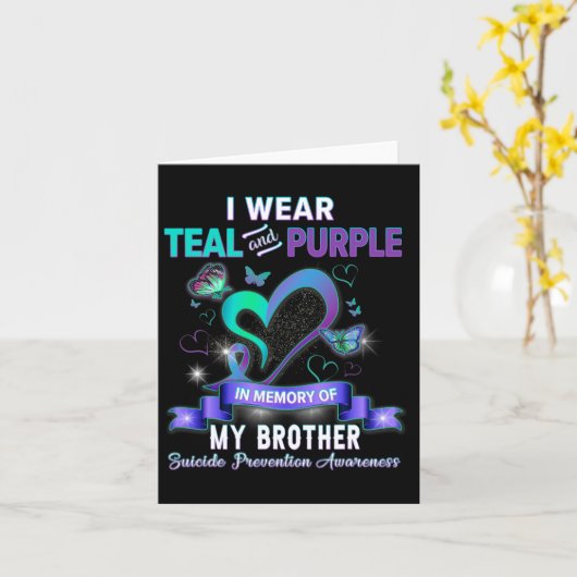 私は衣服ティール(緑がかった色)と紫の私の兄の自殺のために前 カード (黄色い花)