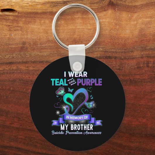 私は衣服ティール(緑がかった色)と紫の私の兄の自殺のために前 キーホルダー (正面)