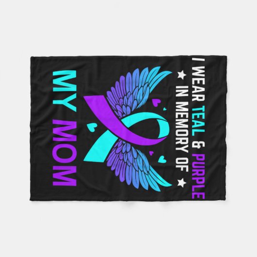 私は衣服ティール(緑がかった色)と紫の私の母の自殺の記憶 フリースブランケット (正面(横))