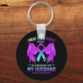 私は衣服ティール(緑がかった色)紫の夫の自殺の思い出 キーホルダー (正面)