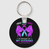 私は衣服ティール(緑がかった色)紫の夫の自殺の思い出 キーホルダー (裏面)