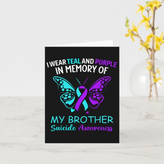 私は衣服ティール（緑がかった色）紫の私の兄の自殺の記憶 カード (黄色い花)