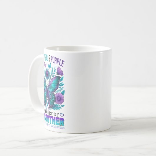 私は衣服ティール（緑がかった色）紫の私の兄の自殺の記憶 コーヒーマグカップ (正面左)