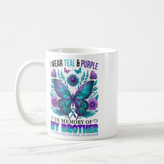 私は衣服ティール（緑がかった色）紫の私の兄の自殺の記憶 コーヒーマグカップ (左)