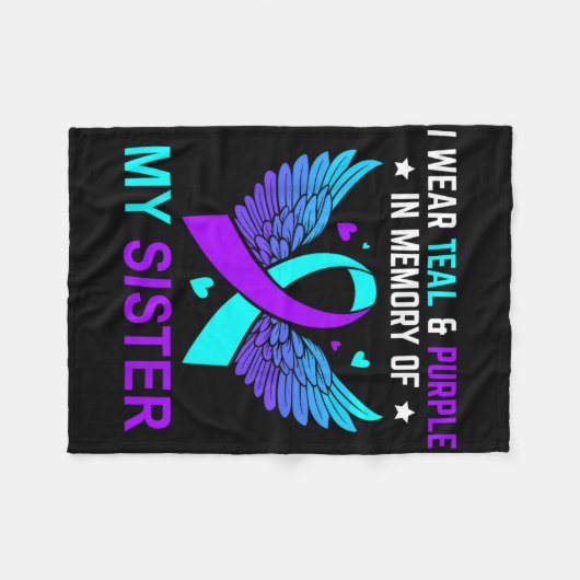 私は衣服ティール（緑がかった色）紫の私の妹の自殺の記憶 フリースブランケット (正面(横))