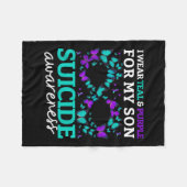 私は衣服パープルとティール(緑がかった色)私の息子の自殺の予防 フリースブランケット (正面(横))