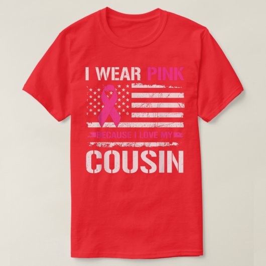 私は衣服ピンク私のいとこアメリカ国旗の胸が大好き Tシャツ (デザイン正面)