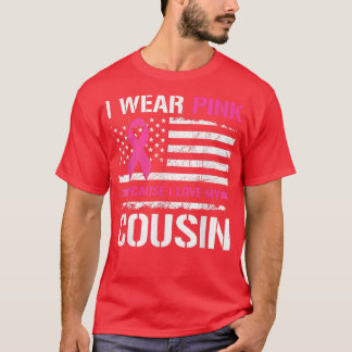 私は衣服ピンク私のいとこアメリカ国旗の胸が大好き Tシャツ