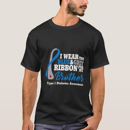 私は衣服ブルーとグレー私の兄の糖尿病ウォーリ Tシャツ (正面)