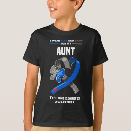 私は衣服ブルーとグレー私の叔母タイプ1糖尿病 Tシャツ (正面)