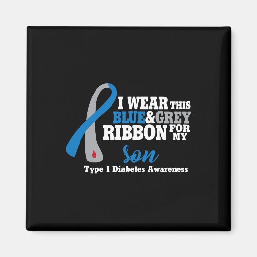 私は衣服ブルーとグレー私の息子の糖尿病認識度 マグネット (正面)