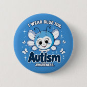 私は衣服ブルーを自閉症の意識 缶バッジ (正面)