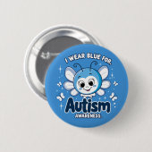 私は衣服ブルーを自閉症の意識 缶バッジ (正面&裏面)