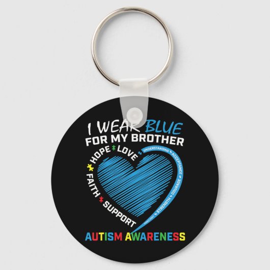 私は衣服ブルー私の兄の自閉症啓発製品 キーホルダー (正面)