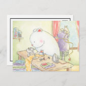 私は裁縫シロクマのバニーの水色が大好き ポストカード (正面/裏面)