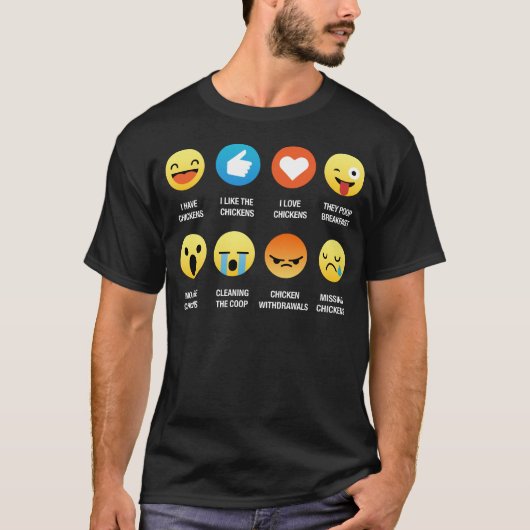 私は裏庭の鶏のEmojiの顔文字のTシャツを愛します Tシャツ (正面)