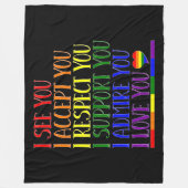 私は見る、受け入れる、尊敬する、支持する、尊敬する、愛する、あなたを愛する。 フリースブランケット (正面)