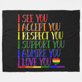 私は見る、受け入れる、尊敬する、支持する、尊敬する、愛する、あなたを愛する。 フリースブランケット (正面(横))