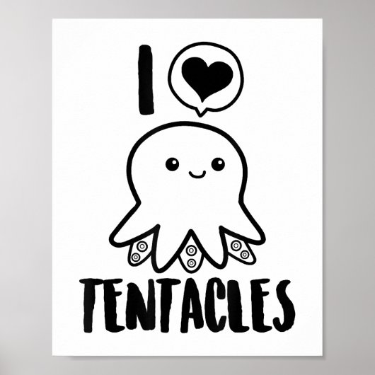 私は触手TシャツかわいいタコTシャツ大好き ポスター (正面)