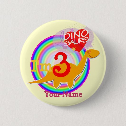 私は誕生日が恐竜をあなたの一流ボタン祝う3才です 缶バッジ (正面)