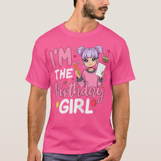 私は誕生日女の子アニメスケッチ女 Tシャツ (正面)