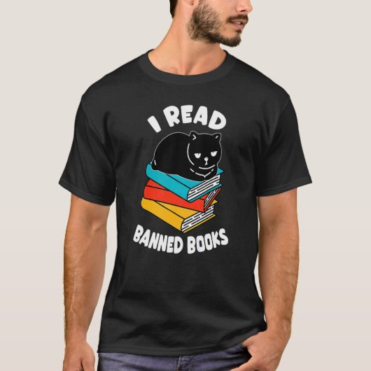 私は読本を禁止した黒猫の読書本のBookworm Wom Tシャツ (正面)