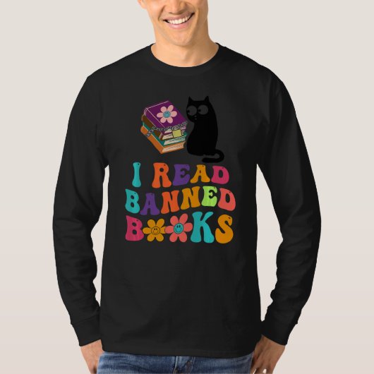 私は読本を禁止した黒猫の読書本のBookworm Wom Tシャツ (正面)