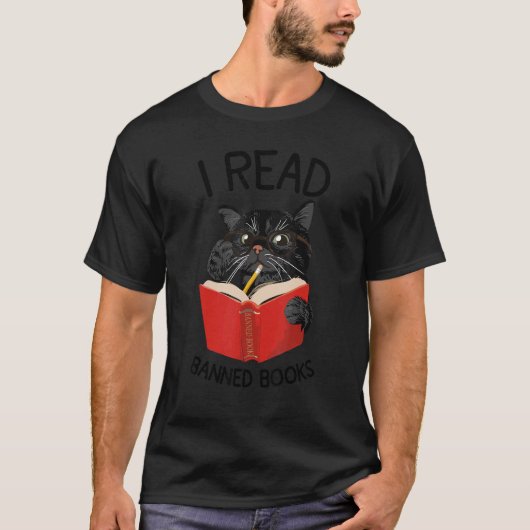 私は読本を禁止した黒猫リーダーLibrarian Fre Tシャツ (正面)