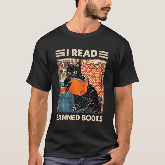 私は読本を禁止した黒猫読書本 Tシャツ (正面)