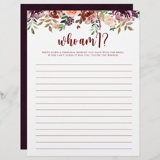 私は誰か素朴フローラブライダルシャワー (正面/裏面)