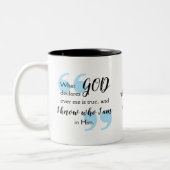 私は誰がキリスト教の肯定前向きか知っている ツートーンマグカップ (左)