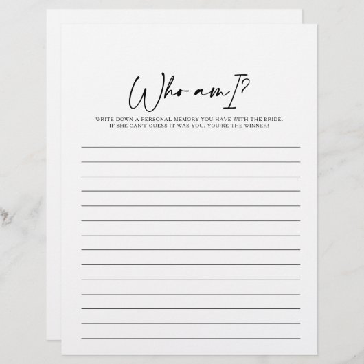 私は誰がブライダルシャワーモダンゲーム (正面/裏面)