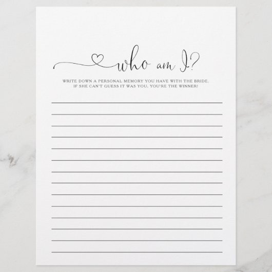 私は誰が私のスクリプトファンシーブライダルシャワーゲーム (正面)